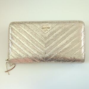 Vintage Victoria Secret V-quilt Zip Around Wallet In Metallic Gold